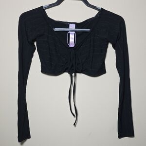 Savage X Fenty Black Front Tie Bow Crop Top NWOT